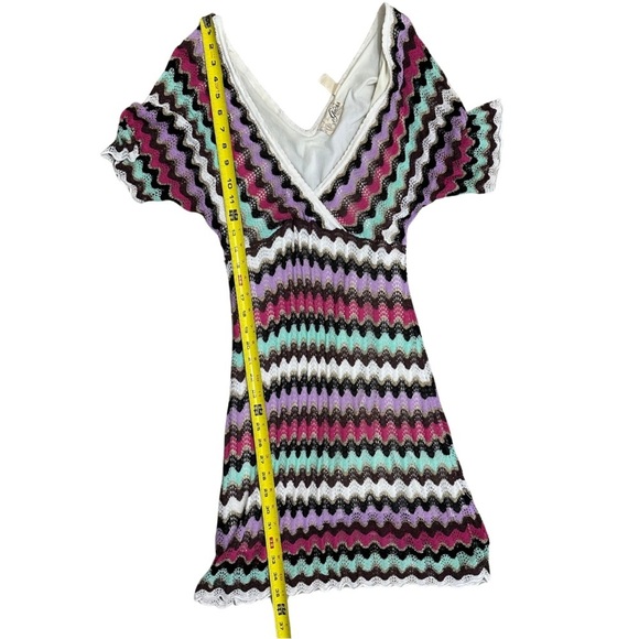 Y2k Guess Zig Zag Pattern Dress SZ Large Multicolor V-Nexk Coquette Knit GUC - Picture 7 of 8